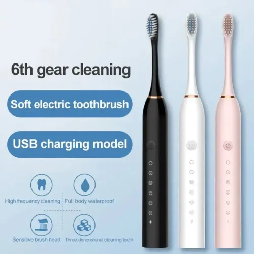 Escova de Dentes Elétrica Ultrassônica para Adultos, Impermeável, Automático, Cabelo Macio, Modo de 6 Velocidades, Adulto Lim...