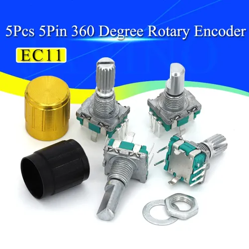 Codificador rotativo com construído em botão interruptor, punho longo, 360 graus, posição 20, 5Pin, 15mm, 20mm, W, 5pcs por l...