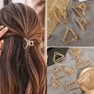 Mini clipes de garras de metal coração oco para mulheres e meninas, franja geométrica dourada, presilhas simples, antiderrapa...