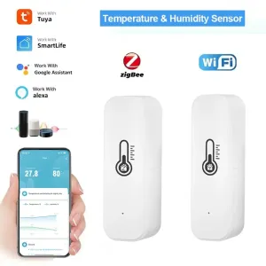 Tuya-ZigBee Temperatura e Umidade Smart Home Termômetro, Higrômetro APP, Alarme Remoto, Trabalhar com Alexa, Google Home