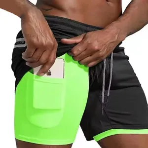 Calções masculinos de plataforma dupla, calções desportivos, 2 em 1, fundos de praia, treino, jogging, calças curtas, roupa d...
