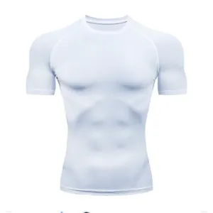 Camiseta esportiva de compressão masculina, fato de corrida fitness, jogging sportswear, verão sportswear, novo, 2024
