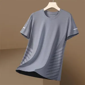 Secagem rápida gelo seda manga curta t-shirt, simples e solto Sportswear, suor Wicking, corrida respirável e camisa de basque...