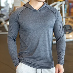 Camiseta elástica de fitness masculina manga longa, camiseta de ginástica, camiseta respirável com capuz de secagem rápida, c...