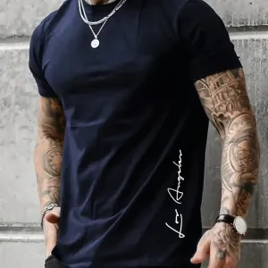 Camiseta esportiva casual justa masculina, gola redonda, roupa esportiva de ginástica masculina de manga curta, solta estampa...