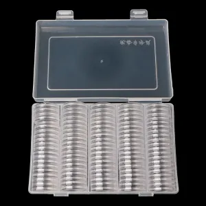 Round Plastic Collectibles Storage Box, 100 Porta-moedas, Cápsulas, 27mm, Organizador