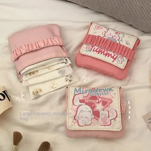 Novos cabos de dados organizador absorventes higiênicos saco multiuso dos desenhos animados gatinho saco cosmético grande cap...