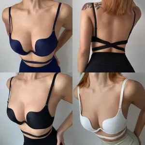 Sexy push up sutiã u sem costas sutiãs feminino roupa interior de casamento esporte yoga baixo corte aberto volta vestidos in...