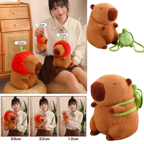 Peluches de pelúcia para crianças Mochila tartaruga fofa Chapéu de morango capri Boneca macia Decoração pingente presente de ...