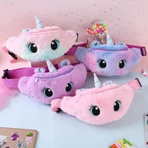 Unicórnio Fanny Pack de pelúcia para crianças, cor gradiente, saco de peito, porta-moedas dos desenhos animados, saco de cint...