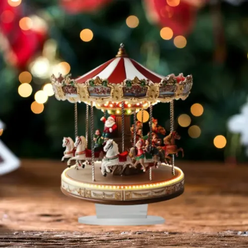 Estatueta de carrossel de natal com luz rotativa, estátua de carrossel animado, ornamento para aniversário, dia dos namorados...
