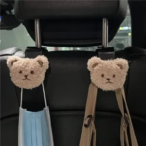 2 pçs bonito dos desenhos animados urso assento de carro volta ganchos armazenamento veículo encosto cabeça organizador cabid...