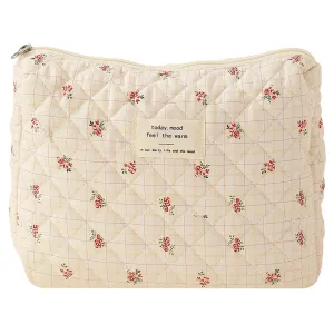 Bolsa de maquiagem acolchoada para mulheres, algodão impresso, bolsa estética, grande capacidade, fechamento com zíper, embre...