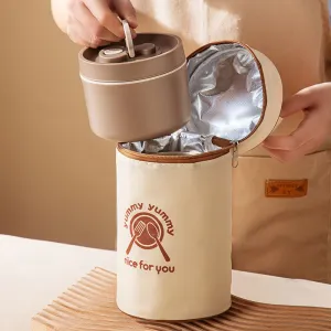 Lancheira térmica bege portátil, bolsa térmica com cano redondo, bolsa térmica isolada, sacos de armazenamento de alimentos p...