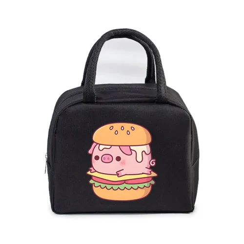 Sacos de almoço portáteis impressos de porco de comida rápida mulheres homens isolamento térmico lancheira saco de armazename...