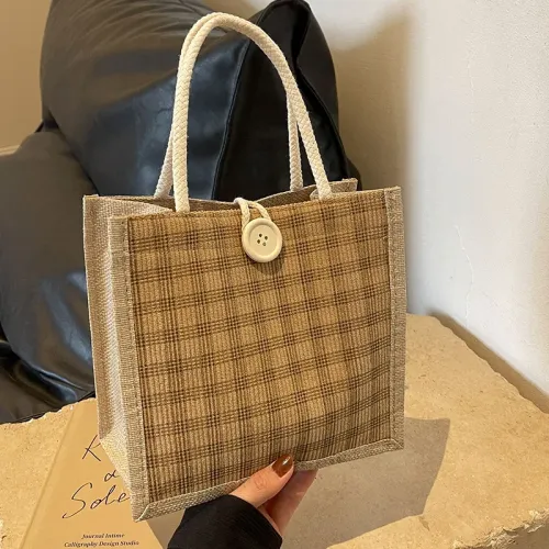 Lancheira multifuncional para mulheres, sacola de algodão e linho, bolsa de armazenamento de alimentos para acampamento ao ar...