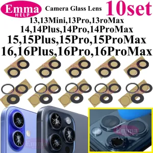 10 conjuntos de adesivos de lente de vidro para câmera traseira para iPhone 16 15 Plus 14 13 12 11 ProMax Xr Lente de cobertu...