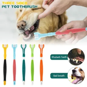 Três-Lados Pet Escova de Dentes, Três-Cabeça Multi-ângulo Escova, Cão e Gato Escova, Bad Breath Dentes Cuidados Ferramenta, l...