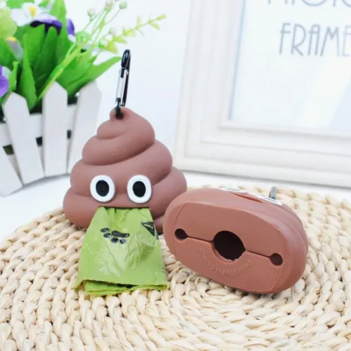 Dispensador de saco de lixo para animais de estimação, silicone em forma de fezes, gato e cachorro, fivela portátil, saco de ...