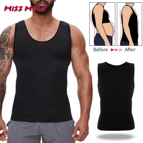 Camisas de compressão homens barriga controle shapewear camisa de compressão barriga plana abdômen colete fino cintura traine...
