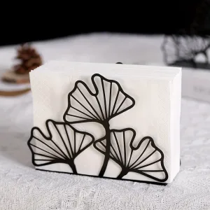 Metal Ginkgo Folha Guardanapo Titular, Suporte De Tecido, Restaurante, Hotel, Café, Mesa De Jantar, Quadrado Vertical, Base D...