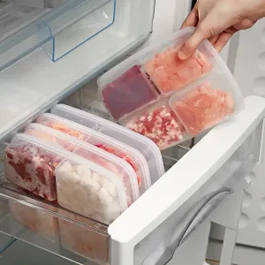 1pc transparente quatro grade geladeira caixa de armazenamento de grande capacidade compartimento de carne congelada alimento...