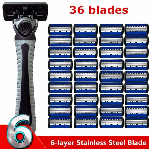 Lâmina de segurança clássica para homens e mulheres, Lâminas de barbear para depilação, Barbeador manual, 6 camadas