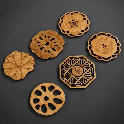 Isolamento térmico Tapete De Copo De Bambu, Carving Cup Holder, Pot Mat para Kungfu Tea Acessórios, porta-copos, mesa Placema...