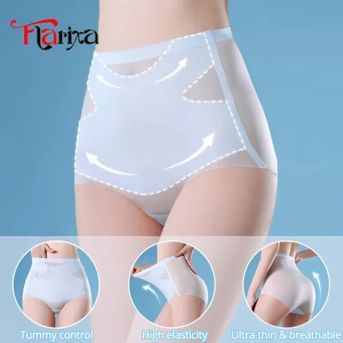 Flarixa ultra fino calcinha de seda gelo sem costura cuecas de cintura alta para mulheres controle de barriga roupa interior ...