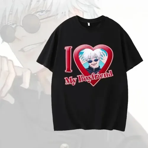 Camiseta de algodão masculina de verão eu amo meu namorado satoru gojo camiseta gráfica de desenho animado extra grande top d...
