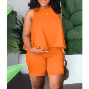 Y2k2024 verão novo elegante e elegante deslocamento cor sólida em torno do pescoço sem mangas regata + conjunto de duas peças...