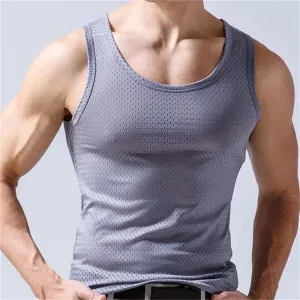 Tops de seda no gelo para homens, roupa exterior, buraco de malha de secagem rápida, camisetas sem mangas respiráveis, colete...